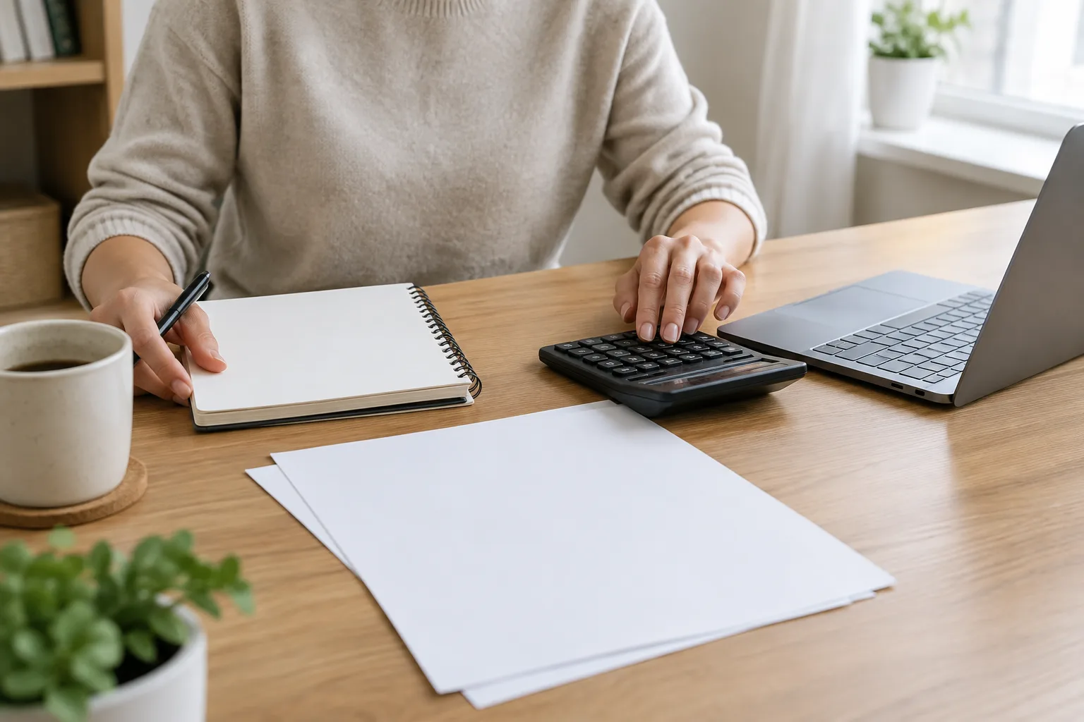 Un indépendant organise ses papiers et calcule les sommes à réserver pour ses charges.