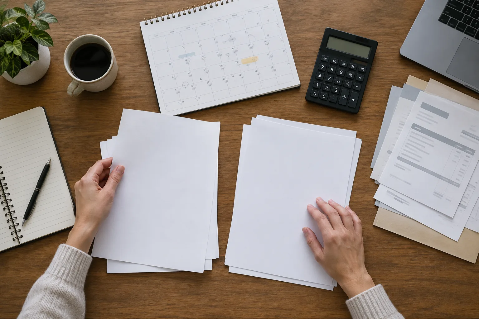 Des documents et une calculatrice servent à planifier les prochaines dépenses.